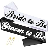 2 Pcs Bride to Be and Groom to Be Sash, Black & White Bachelorette & Bachelor Sashes for Bridal Shower Wedding Hen Party Decorations Lucky Mr & Future Mrs Engagement Gifts (White and Black)
