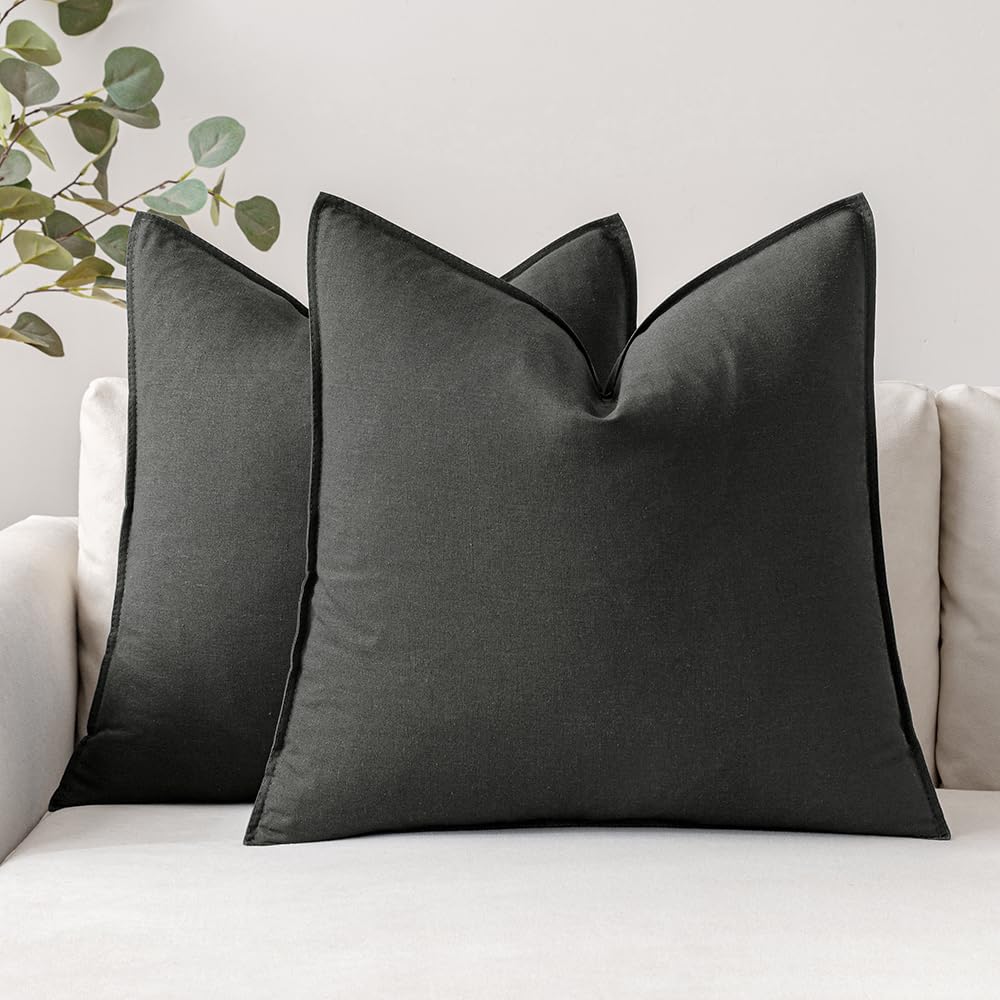 Photo 1 of MIULEE Pack of 2 Dark Gray Pillow Covers 26x26 Inch Decorative Couch Throw Pillow Covers Linen Cushion Covers Set Modern Farmhouse Eruo Sham Home Decor for Sofa Living Room Bed