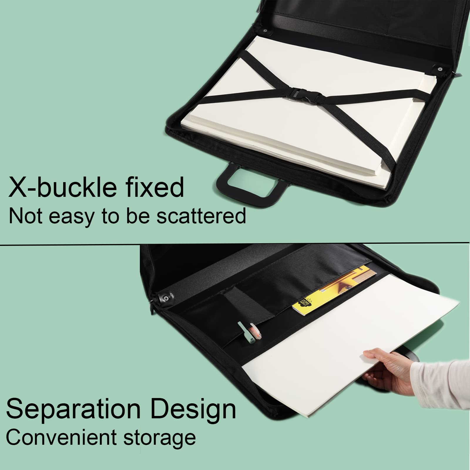 Acocony 11x17 Portfolio Folder for Artwork with Zipper Closure 11x17 Portfolio Case PP Material Oxford Cloth Edge Waterproof Black 1 Pack