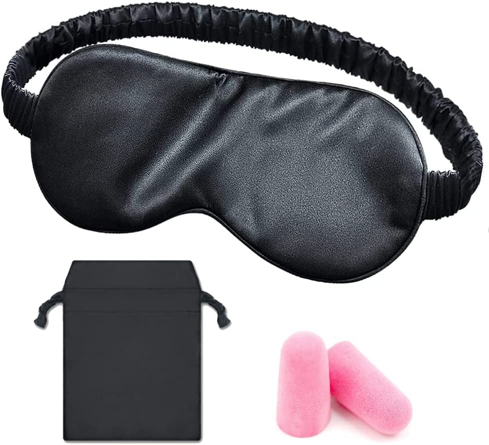 YouCut Sleep Eye Mask with Elastic Strap Headband, Lightweight Comfortable Soft Silk Like for Men Women Traveling (Black)