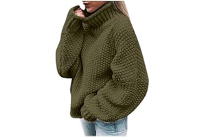 WUAI-Women Casual Long Sleeve Turtleneck Cable Knit Sweaters Oversized Pullover Jumper Tops