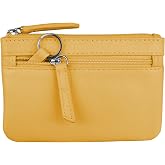 ili New York Leather Mini Compact Coin Purse - Yellow | Genuine Leather Pouch with Key Ring &amp; RFID Protection, Used for Coins, Keys and Cards, Ideal for Travel and Everyday Carry