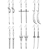 coadipress 6 Pairs Gothic Long Sword Earrings for Women Men Unique Retro Sword Dagger Earring Vintage Silver Punk Style Knife Earrings Goth Halloween Costumes Festival Jewelry