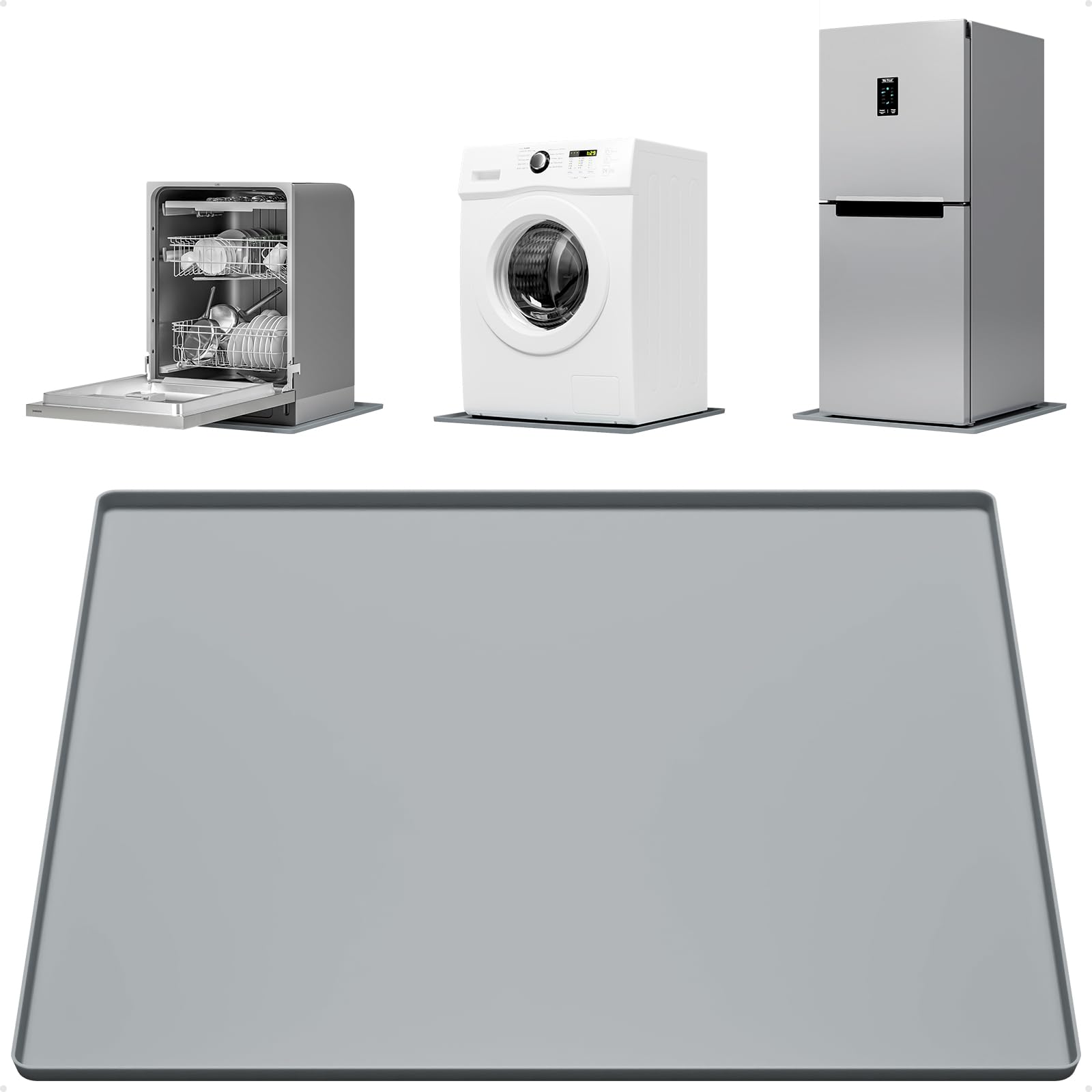 Photo 1 of 27''x27'' Washing Machine Drain Pan Silicone Mat with 0.78'' Raised Edges(Leak Protection),Non-Slip & Anti-Vibration Washer Drip Tray for Floor Protection,Washer/Dryer,Gray