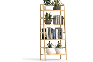 Thalomely Bamboo Bookshelf, 4-Tier Ladder Shelf Freestanding Space Saver Open Bookcase Book Shelf, Bamboo Storage Shelving Unit Flower Plant Stand for Living Room, Bathroom, Home Office, Natural