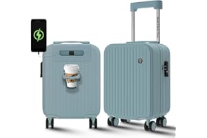 Border 2 Border Travel Underseat carry on luggage with wheels suitcase fits inside Spirit box personal item bag meets airline 18x14x8 dimensions hardshell underseater (Dusty Blue)