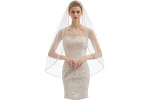 ELAWBTY Womens 1 Tier Fingertip Length Short Crystal Beaded Wedding Bridal Veil With Comb X09