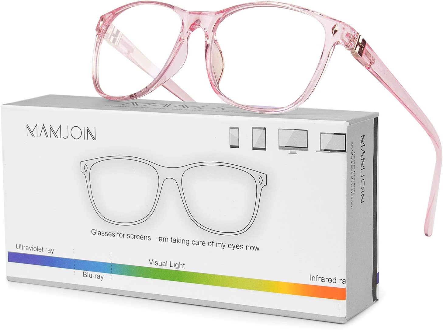 Mamjoin Blue Light Blocking Computer Glasses, Non Prescription Square Bluelight Glasses for Women Men Phone Computer Reading TV Game, Anti Eyestrain & UV Ray Screen Blue Light Blocker, Pink