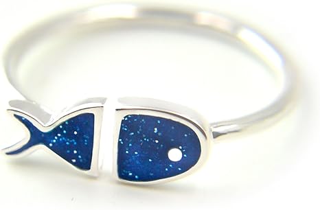 Amazon Com 925 Sterling Silver Open Cuff Blue Fish Ring Cute Simple Desig Home Kitchen