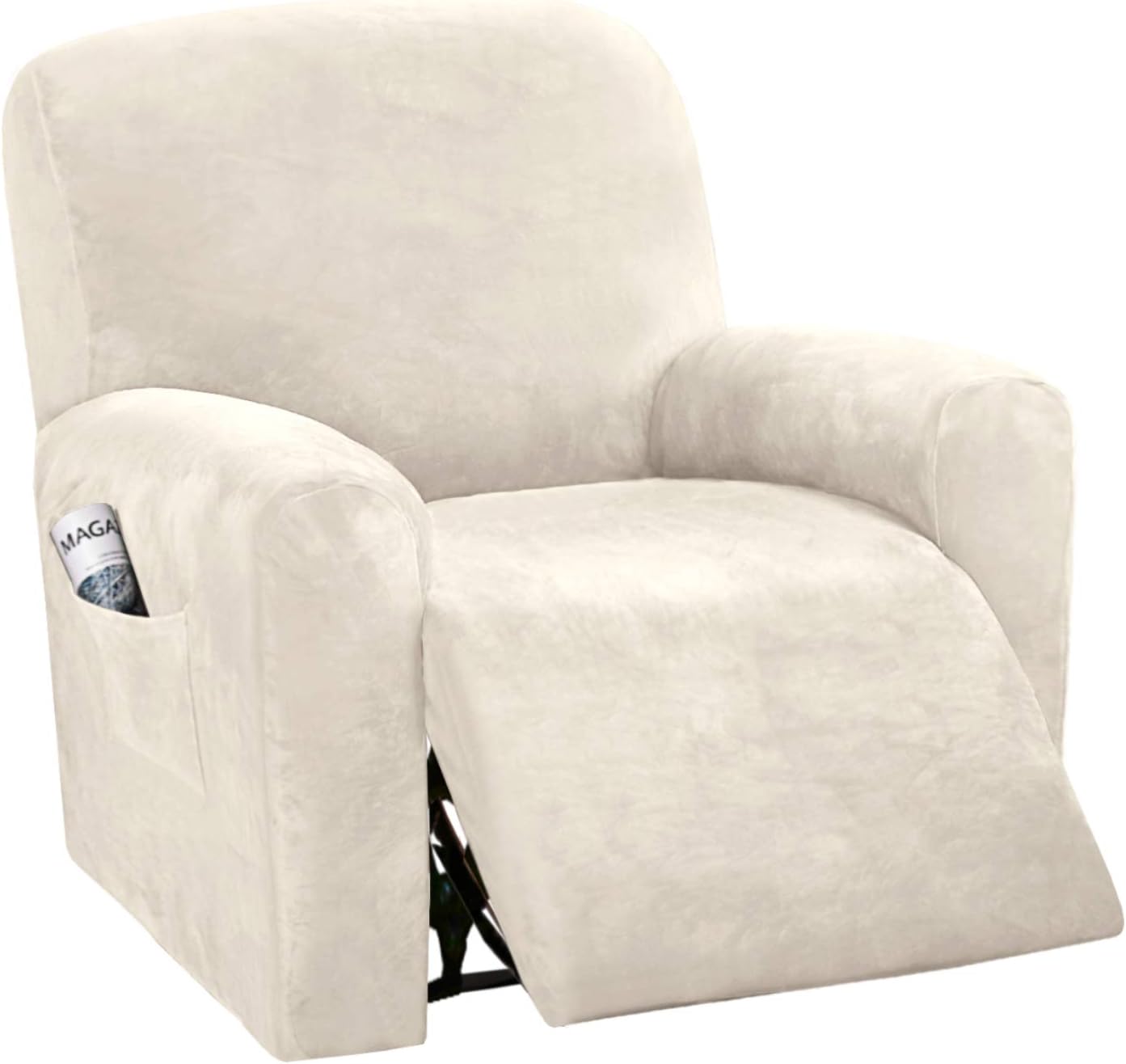 Slipcovers - H.VERSAILTEX Velvet Stretch Recliner Couch Covers 4-Pieces Style Recliner Chair Covers Recliner Cover for Reclining Chair Slipcovers Feature Non Slip Form Fitted Thick Soft Washable, Ivory