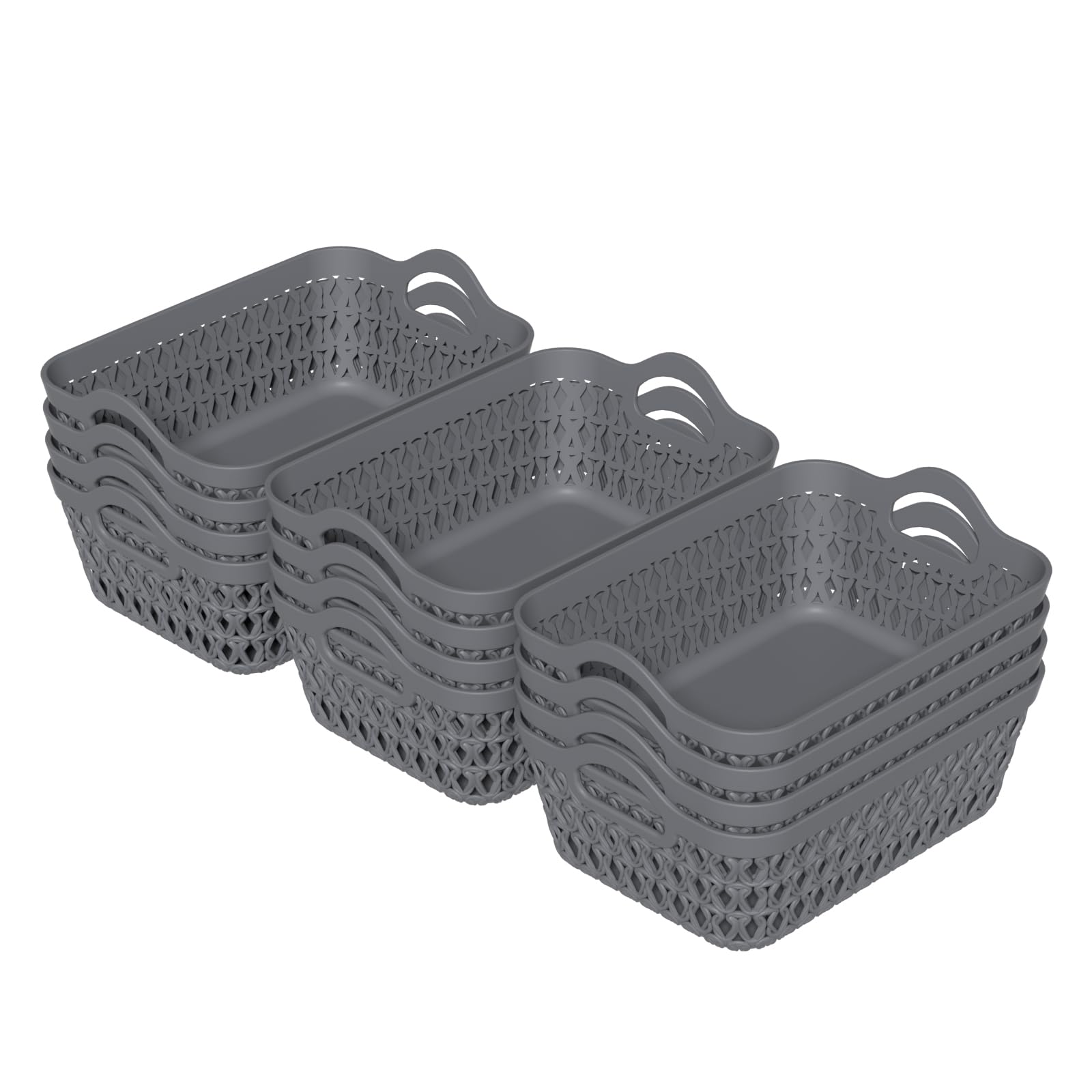 Lesbye Set of 12 Mini Plastic Storage Basket Tray, Small Desktop Baskets Tray, Grey