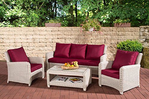 Gartenmöbelset Korfu aus Polyrattan - Rubinrot, perlweiß günstig kaufen