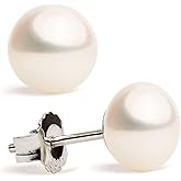 Women Pearl Earrings Freshwater Cultured Pearls Secret & You | Button High, Near Round Pearls | 925 Sterling Silver mounts | Available in five sizes from 6-6.5 mm to 10-10.5 mm