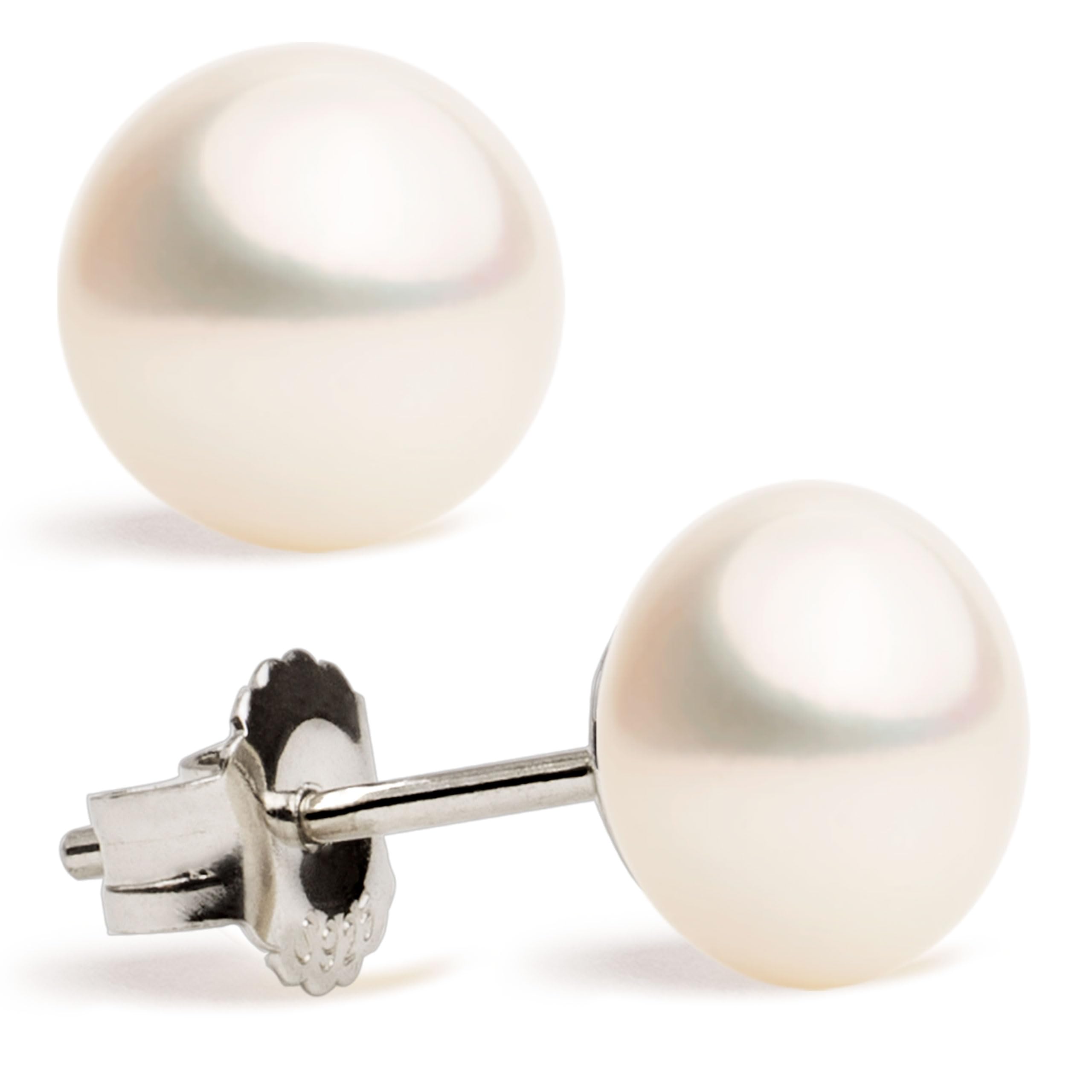 Women Pearl Earrings Freshwater Cultured Pearls Secret & You | Button High, Near Round Pearls | 925 Sterling Silver mounts | Available in five sizes from 6-6.5 mm to 10-10.5 mm