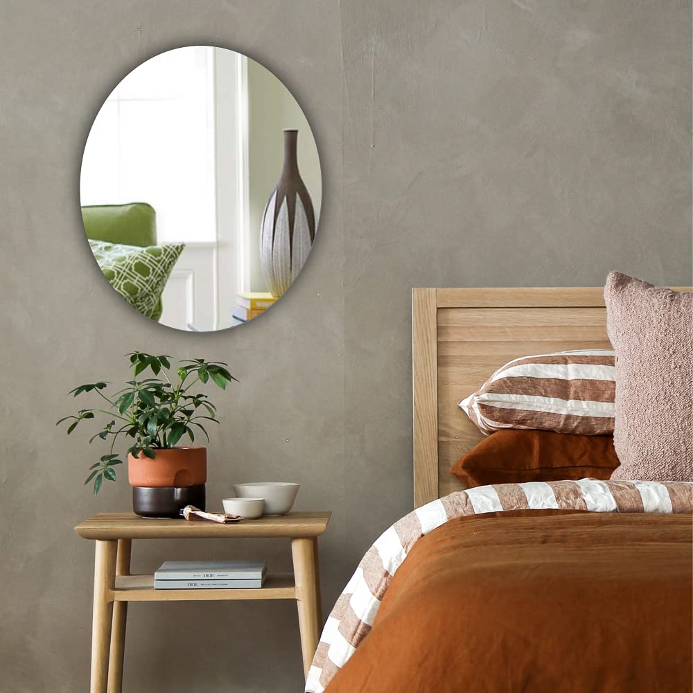 Frameless Oval Glass look Acrylic Mirror - Stick on Mirror - Complete Kit - Bedroom - Living Room - Hallway - Any Room