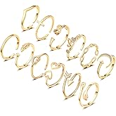 KOHOTA 12PCS Adjustable Knuckle Rings for Women 14K Gold Plated Silver Simple Stacking Rings Pack Open Knot Star Moon Butterfly Dainty Thumb Ring Set for Women