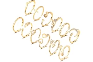 KOHOTA 12PCS Adjustable Knuckle Rings for Women 14K Gold Plated Silver Simple Stacking Rings Pack Open Knot Star Moon Butterfly Dainty Thumb Ring Set for Women
