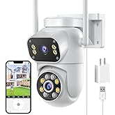 Wireless Dual Lens Surveillance Security Camera Outdoor Indoor, 2.4GHz WiFi PTZ Camera for Home Security, Color Night Vision, Human Detection & AutoTracking, Two Way Audio, Waterproof, SD Slot