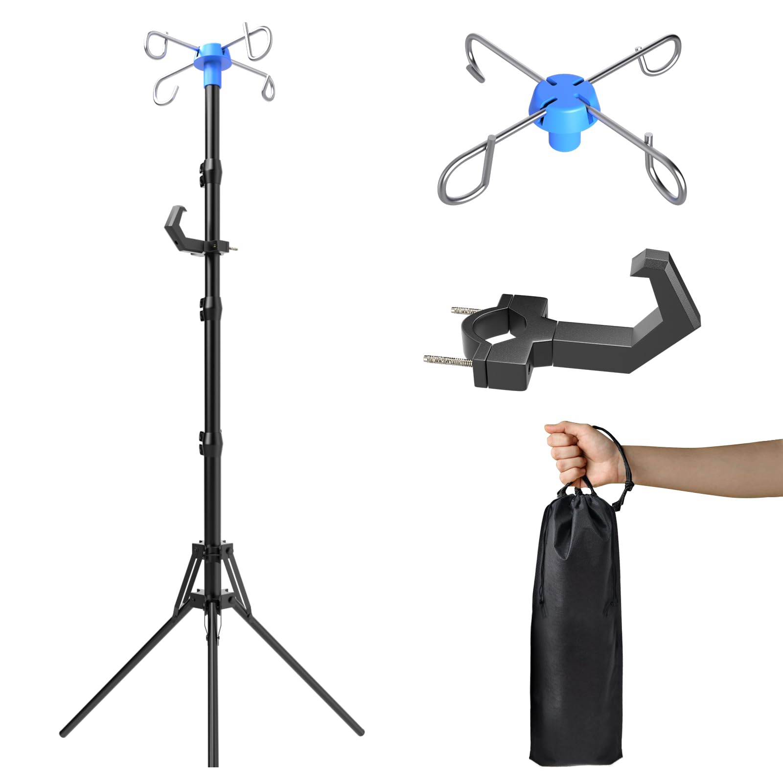 Photo 1 of Removable Top IV Pole with 4 Steel Infusion Rack Hook - Portable Travel Tripod IV Pole Stand Adjustable Height for Clinic Home Care Travel