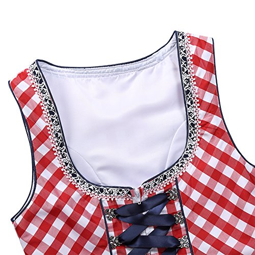 KoJooin Women's German Dirndl Dress 3 Pieces Oktoberfest Costumes (L, Red Plaid) - Thumbnail 5