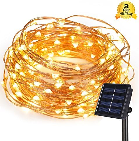Solar String Lights 66ft Copper Wire Lights Geefawa 200 LED Starry String Lights Outdoor Fairy String Lights Waterproof Lights for Party, Patio, Gardens, Yard Warm White