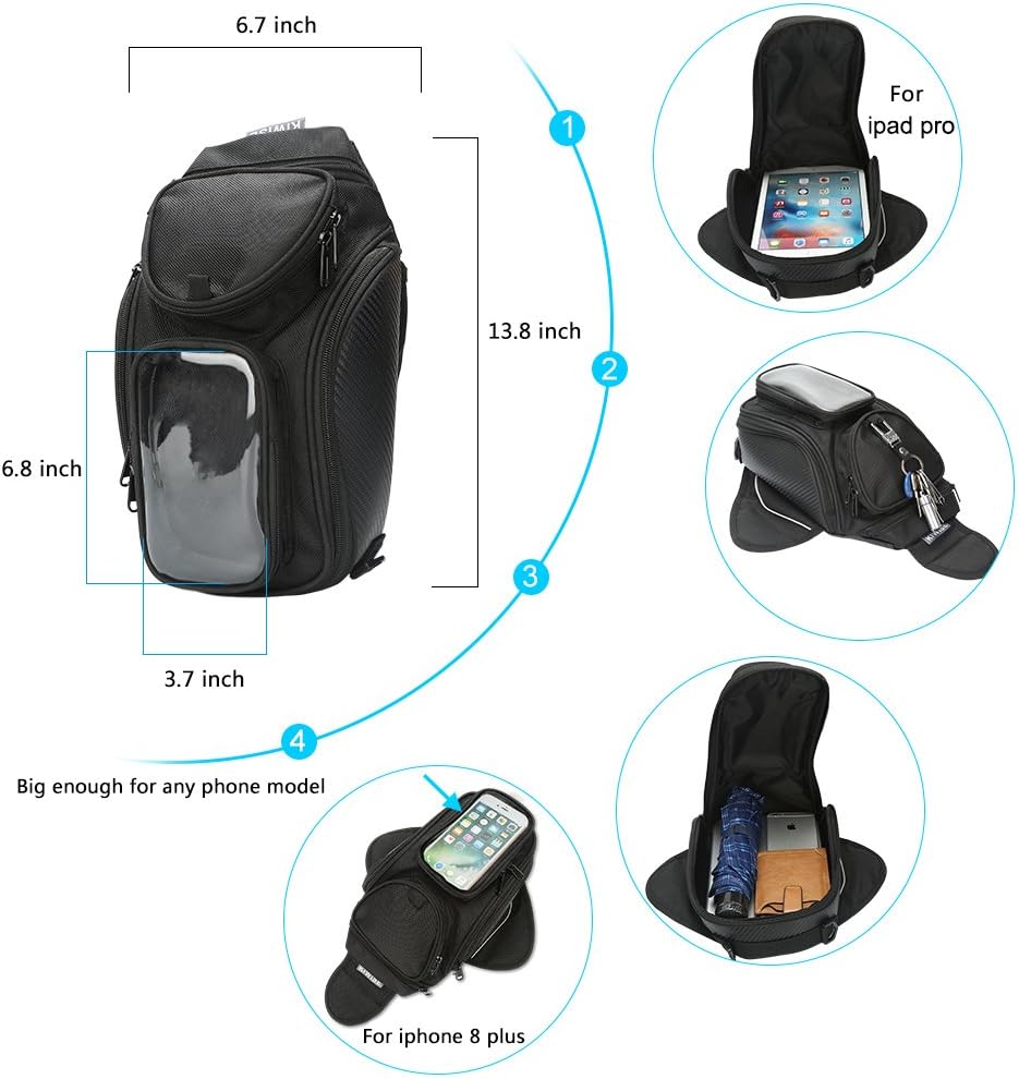 Motorcycle Tank Bag, Water Resistant with Super Strong Magnetic Gas Oil Fuel Tank Bag Black bigger Window for Honda Yamaha Suzuki Kawasaki Harley: Home Improvement