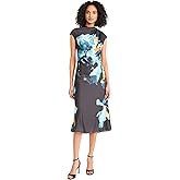 Maggy London Womens Womens Fitted Sheath Midi Dress with Cap Sleeves Round Neckline Light Charmeuse - Formal Cocktail