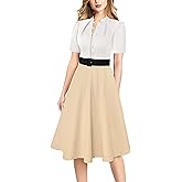 VFSHOW Womens 2024 Business Work Office Pockets Belted Buttons Elegant Fit and Flare A-Line Dress