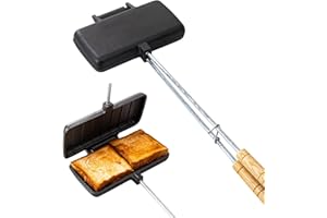 YALONG Cast Iron Pie Iron, Durable Camping Cookware, Pre-Seasoned Pie and Sandwich Maker, Grilled Meat Cooker, Detachable Han