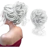 KETHBE Messy Bun Hair Piece Tousled Updo Hair Buns Extension Elastic Hair Band Hair Pieces Curly Hair Bun Scrunchie For Women (Light Silver Grey)