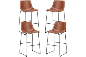 Sweetcrispy Counter Height Bar Stools Set of 4, 30 inch Height Stool Faux Leather Barstools with Back, Armless Kitchen Island Countertop Comfortable Modern Chairs with Metal Legs - Brown