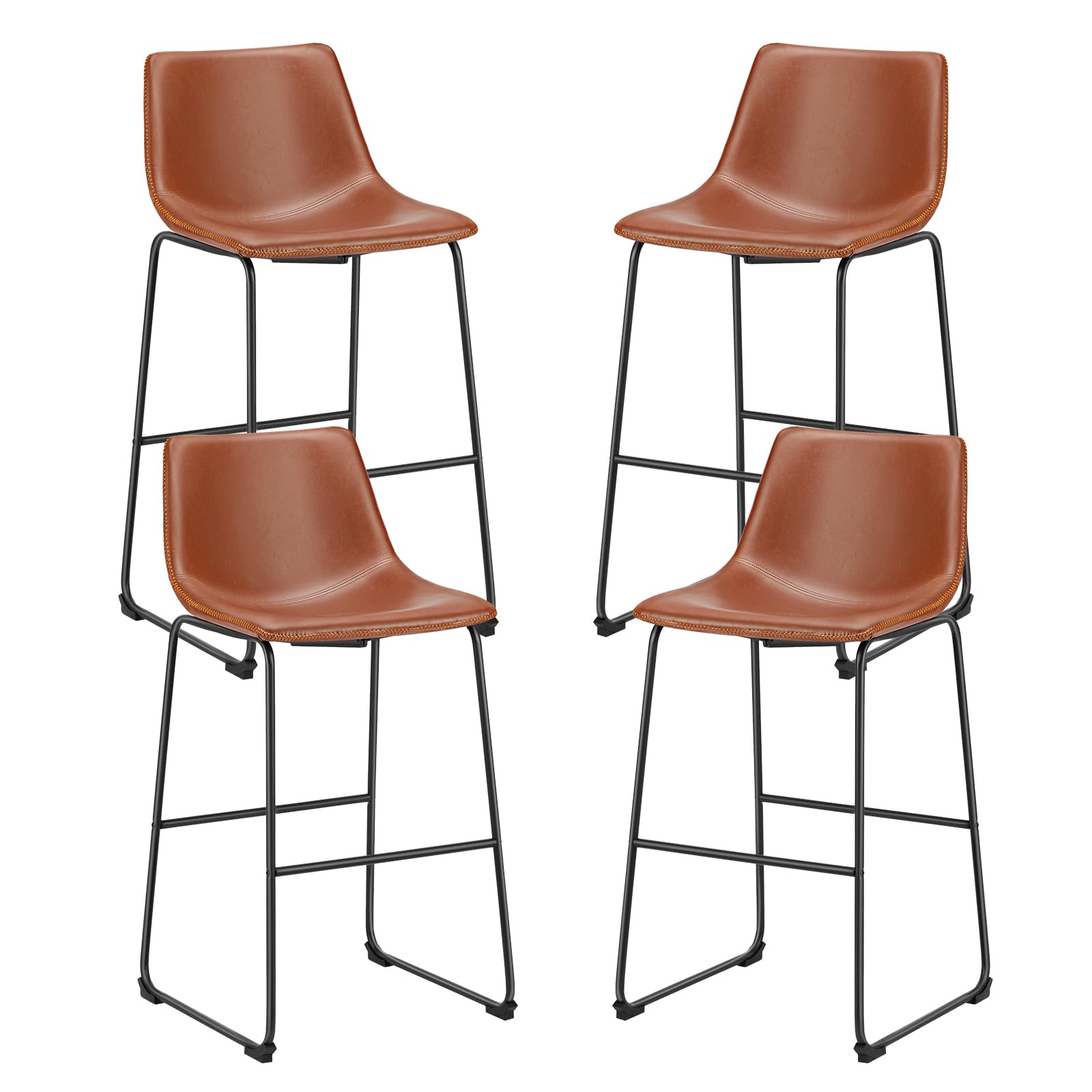 Photo 1 of ***THERE ARE ONLY 2 SEATS, POTENTIALLY 2 POSSIBLE STOOLS WITHIN***Sweetcrispy Counter Height Bar Stools Set of 4, 30 inch Height Stool Faux Leather Barstools with Back, Armless Kitchen Island Countertop Comfortable Modern Chairs with Metal Legs - Brown