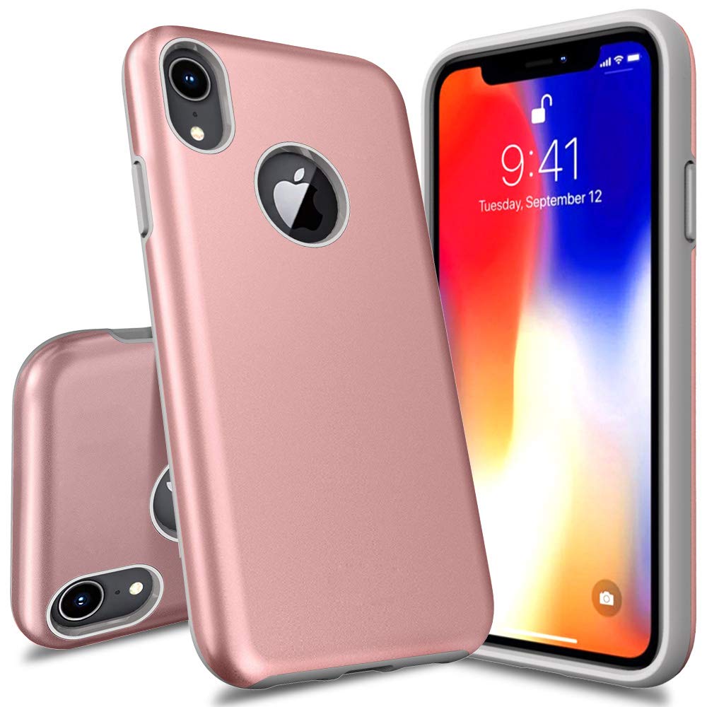 iPhone 2018 Case, 6.1 Inch, Androgate [Pearl Series] Hybrid Matte Protective Back Cover Bumper Case for Apple iPhone 2018 6.1’’, Pink Gold