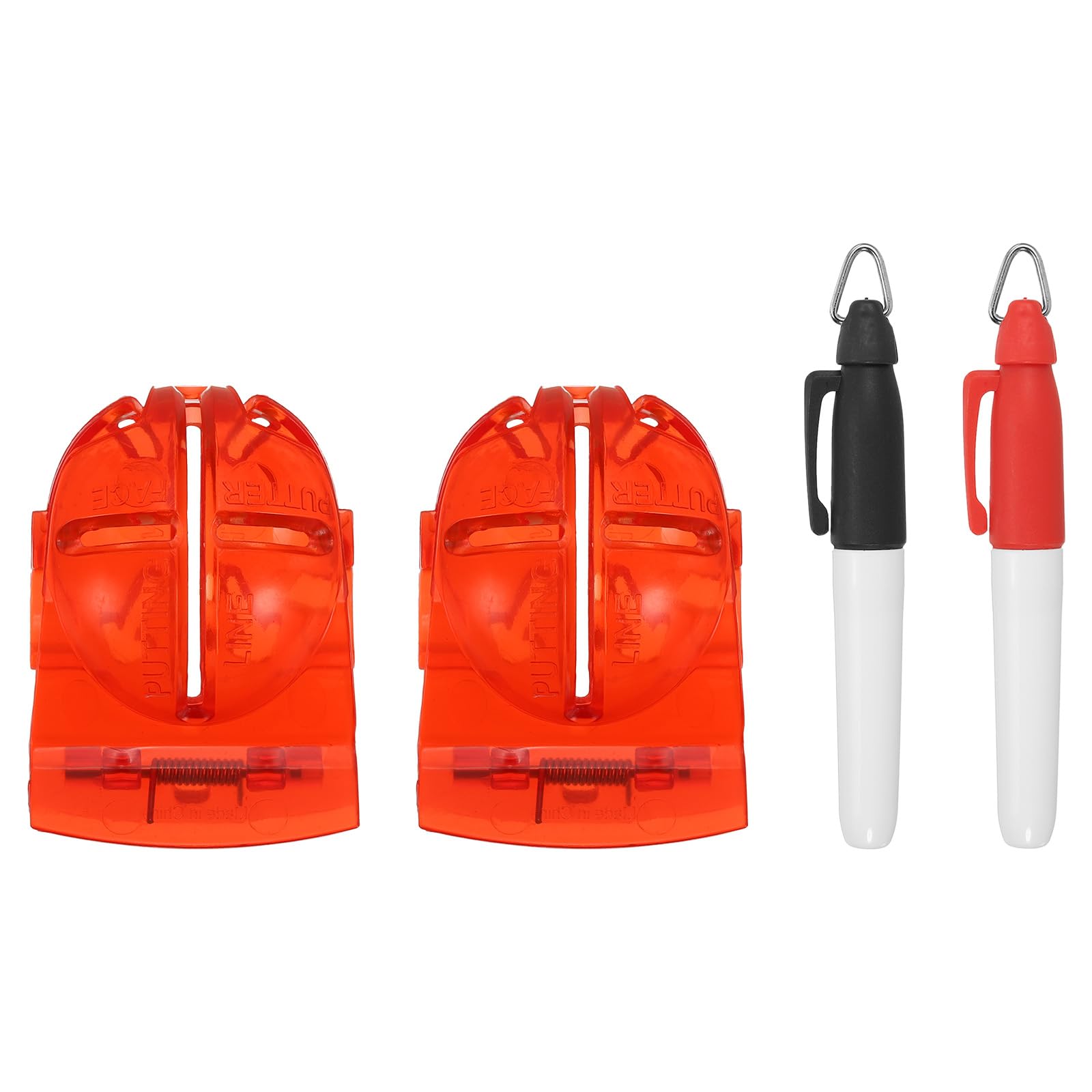 PATIKIL Golf Ball Line Marker Tool, 1 Set Golf Ball Alignment Marking Tool Golf Ball Liner with Line Marker Stencil with 2 Color Marker Pens for Putting Ball Marker, Red