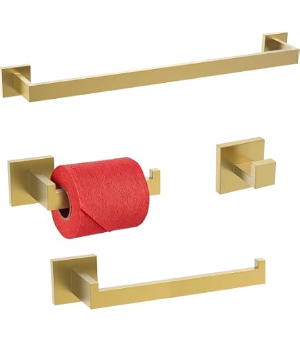 JQK Bath Towel Bar, Brushed Gold 304 Stainless Steel Thicken 0.8mm Towel Rack for Bathroom JQK Bath Towel Bar, Brushed Gold 304 Stainless Steel Thicken 0.8mm Towel Rack for Bathroom