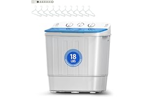 DOGHLY Portable Washing Machine, 18lbs Twin Tub (11+7lbs Washer/Spinner) with 10 Hangers and Drying Rack, for Powerful Stain Removal, Semi-Automatic Compact Washer for Dorms, Apartments, RVs(Blue)