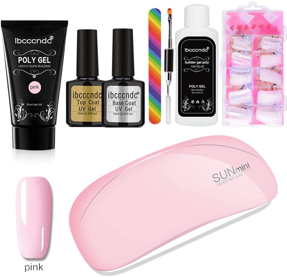 Novobey Professional Poly Gel Nail Extension Kit, Quick Nail Gel with UV Lamp Nail Molds Base Top Coat Nail Brush Nail File Solution Liquid Nail Builder Kit Tool for Nail Art