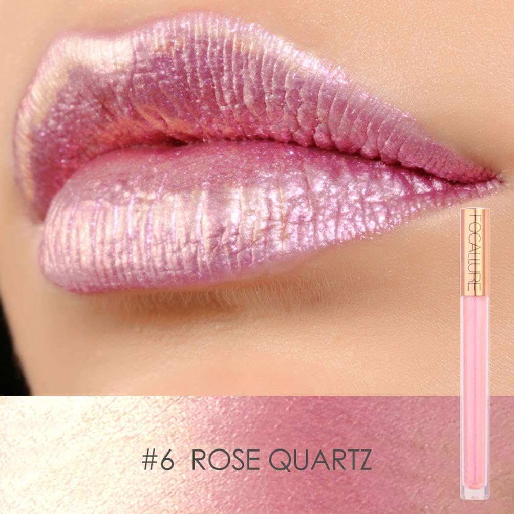 Focallure Lipstick Metallic Sparkly Makeup Glitter Lip Gloss Liquid Lipgloss Rose Quartz
