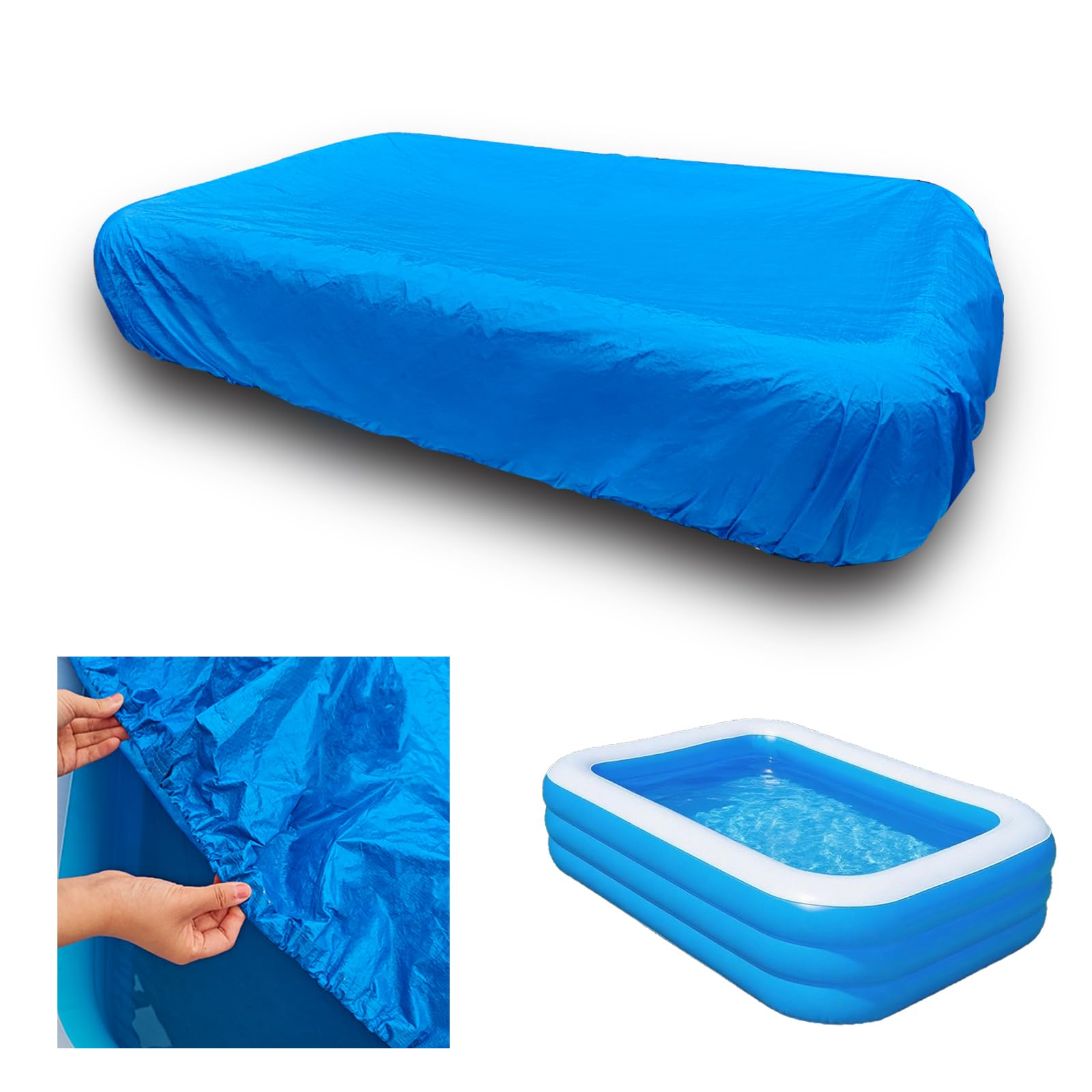 Photo 1 of 130x72 inch Inflatable Pool Cover 10ft Swimming Rectangular Pool Covers 120 x 72 x 22 Rectangle Pool Cover 103 x 69 inch Built-in Elastic Band Extra Buckle Thickened