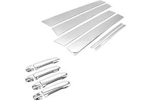 Sizver Chrome Stainless Steel 6pcs Pillar Posts+Handle Covers For 2012-2014 Toyota Camry