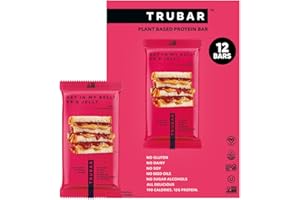 TRUBAR Vegan Protein Bar, Get In My Belly Pb & Jelly, Gluten Free, Plant Based, High Fiber, Dairy Free, Low Fat, Non GMO, No Sugar Alcohols, 12G Lean Protein, 13G Fiber, Healthy Snack Bars, 12 CT