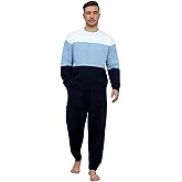 Wiepux Mens Winter Pajamas Set Soft Warm Round Collar Long Sleeve Sleepwear Comfy Loungewear Pjs with Pockets