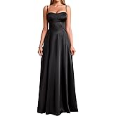 KUTUMAI Satin Maxi Dress Spaghetti Strap Lace Up Long Formal Dresses for Women Wedding Guest Cocktail Evening Prom