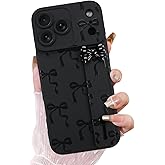 OOK Case for iPhone 17 Pro Max Case with Screen Protector, Cute Bow Design with Adjustable Wristband Strap Kickstand Slim Soft TPU Rubber for Women Girls Phone Cover-Black