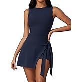 ABOCIW Womens High Neck Tennis Dress Sleeveless Wrap Skirt Built in Shorts Golf Athletic Dress Workout Rompers