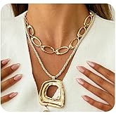 Layered Gold Chunky Cross Baroque Pearl Necklace for Women,Thick Cross Irregular Geometric Square Statement Pendant Necklace Trendy Party Jewelry Gift