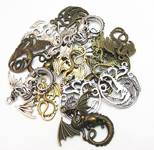 Dandan DIY 16pcs/8pairs Antique Charms Alloy Dragon Pendant Craft Accessory Diy Fire Dragons Necklace Craft Making Supply (Dragon)