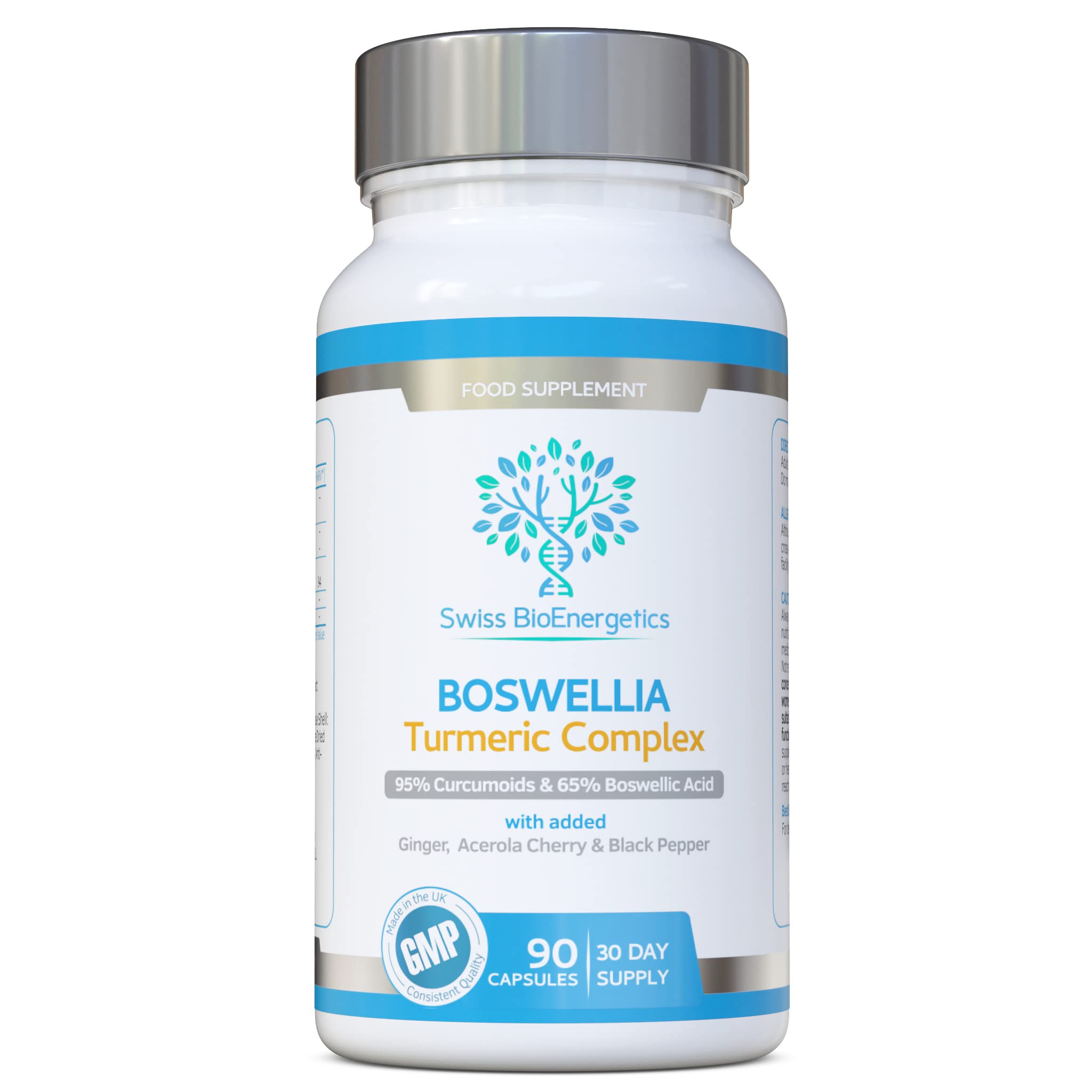 Boswellia & Turmeric Complex – 90 Capsules – Super High Strength Curcumin containing Minimum 95% Curcumoids & 65% Boswellic Acid - UK Made
