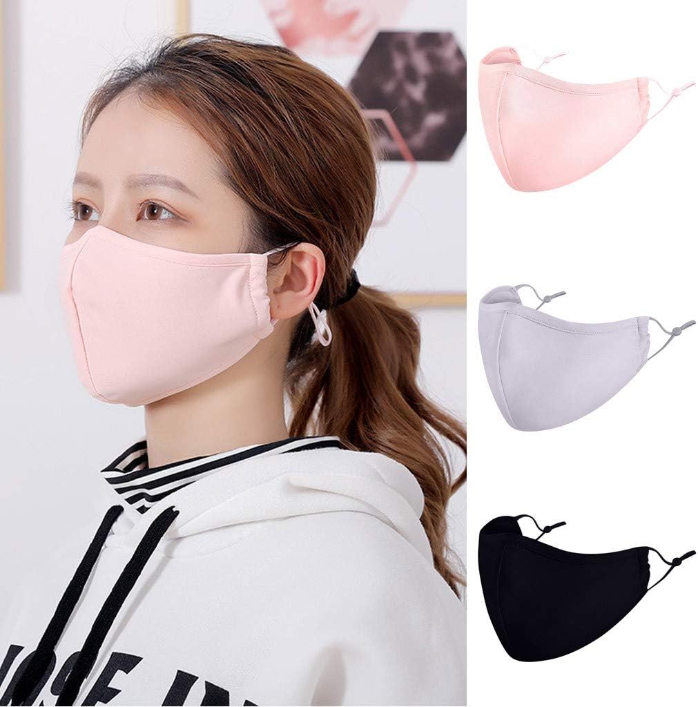 Men Women Adult Washable Anti Dust Face Cover Anti-Ultraviolet Solid Face Cover, Dustproof Reusable Washable Cotton Mouth Cover for Outdoor Warm Protection (Pink)