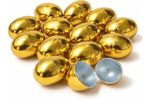 GiftExpress Gold Easter Eggs - 12 Piece Bulk 2.3" x 1.75" Golden Metallic Plastic Eggs Hinged - Adult & Kid Party Toys for Gi